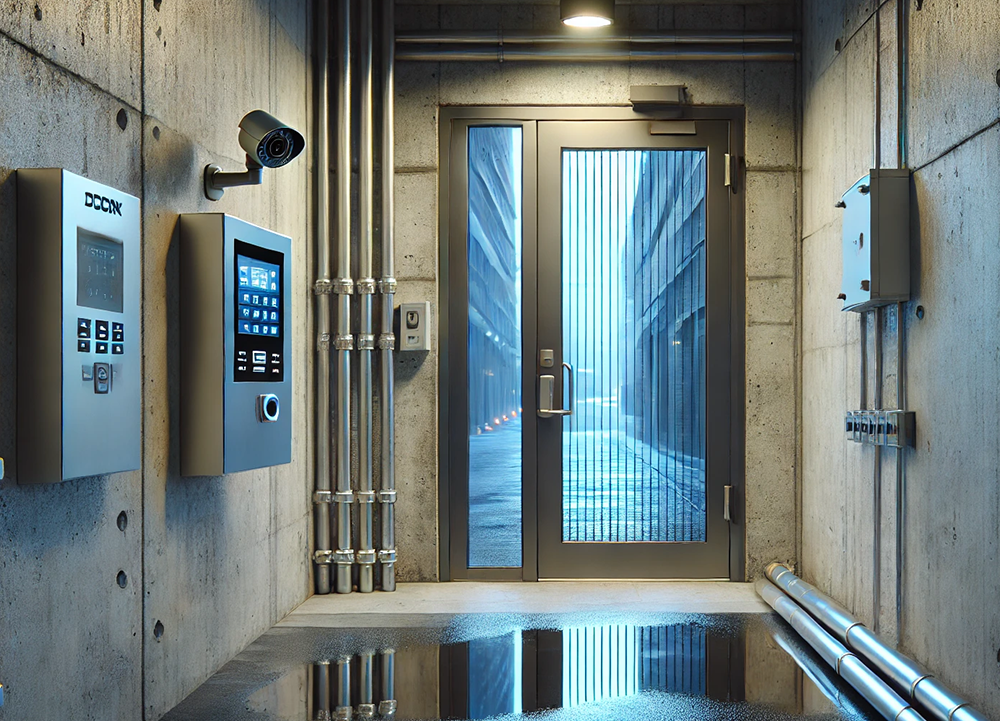 Secure metal commercial door with electronic lock installed by Sugar Land locksmith
