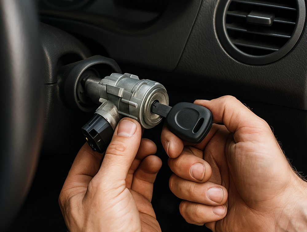 Car ignition system being repaired by expert in Sugar Land